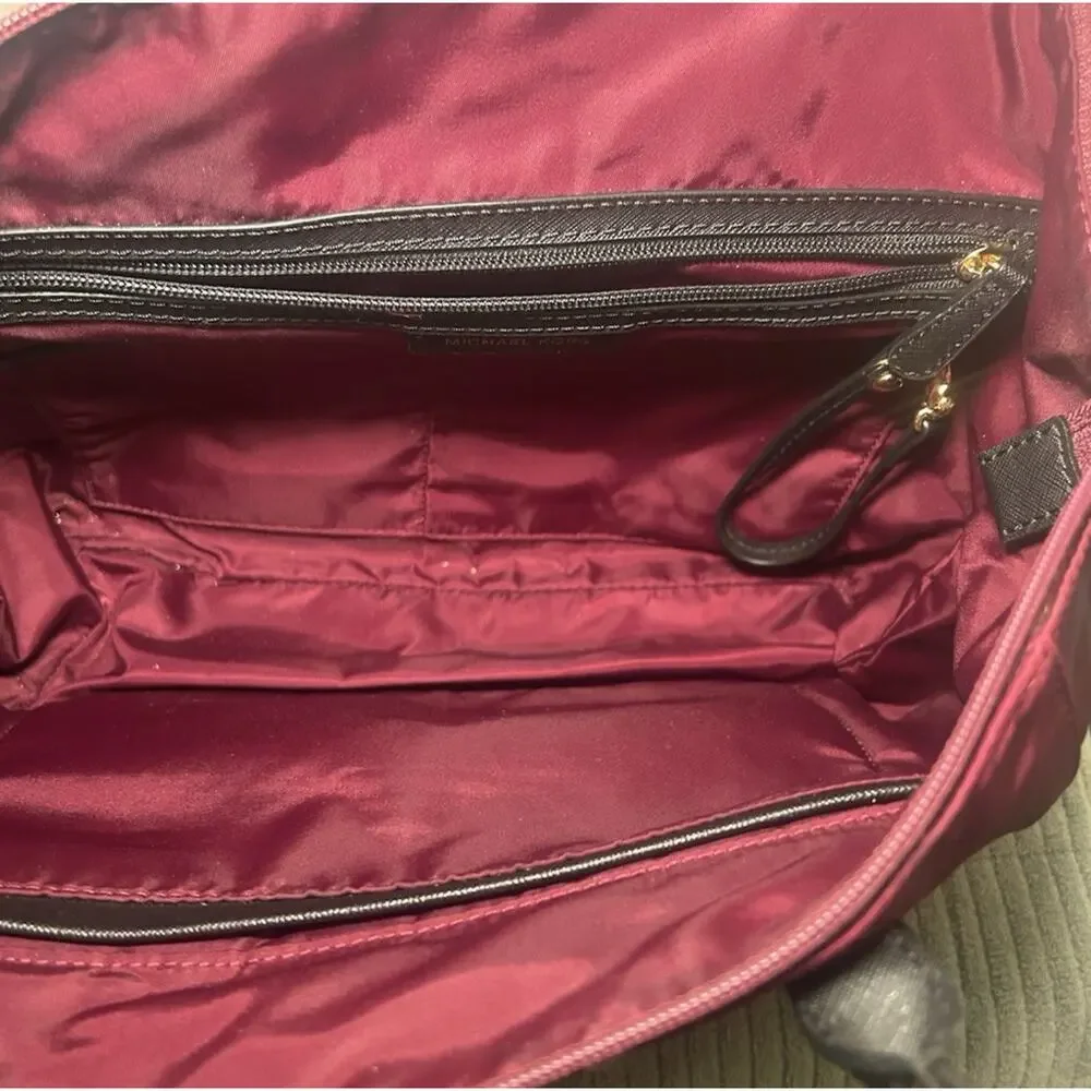 Michael Kors Kelsey Medium Nylon Tote Burgundy Gold Travel Shoulder Bag